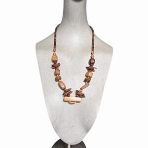 Bohemian Chunky Wooden Bead Statement Necklace Tribal Retro 1970’s Style